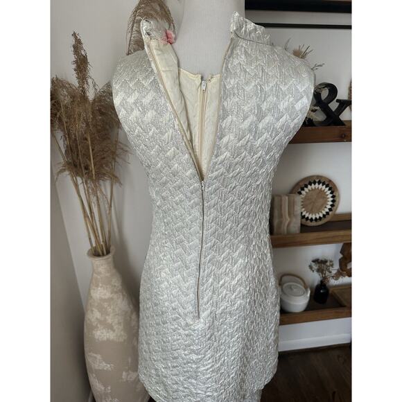 Vintage 60’s Nan Leslie Silver Metallic Quilted Mod Midi Dress - Picture 10 of 11